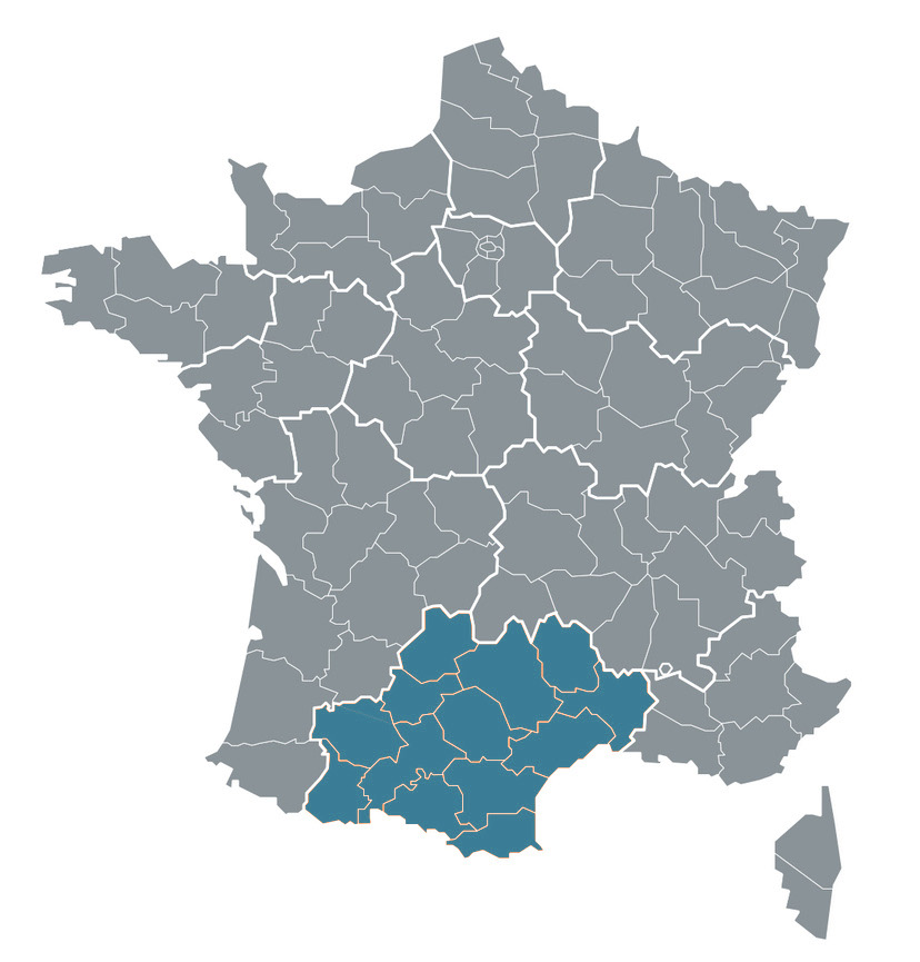 Carte de la France - localisation région Occitanie