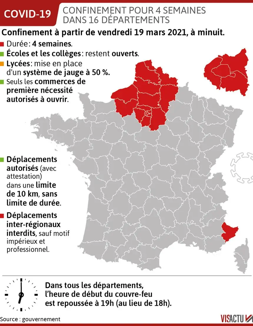 Confinement : les 16 départements concernés 