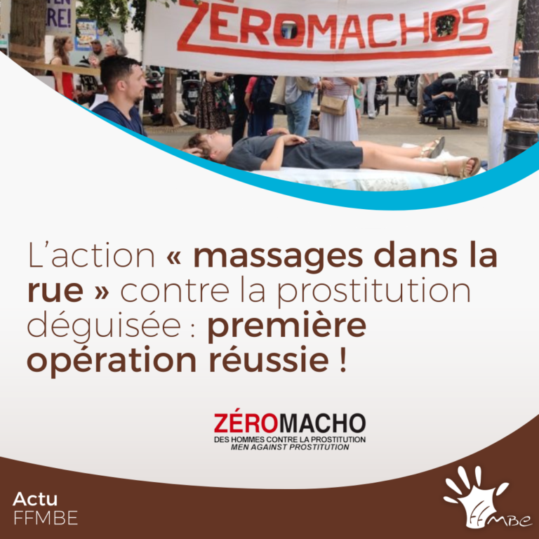 FFMBE-Zeromacho : action Massages dans la rue contre la prostitution déguisée